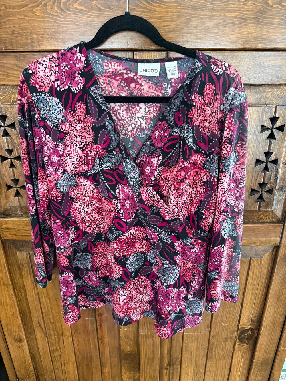 Chico's Magenta and Black Floral Wrap Tunic